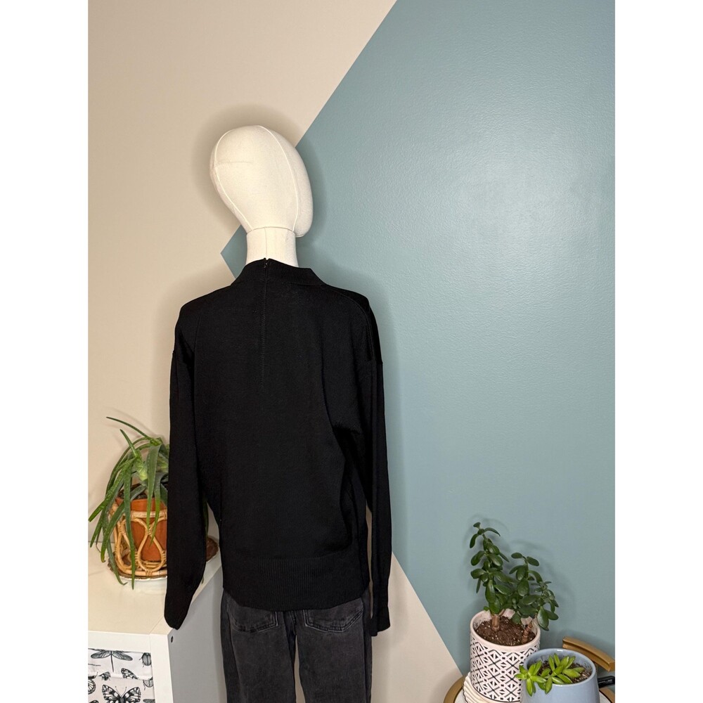 Vintage St John Basics Black Wool Knit Sweater L Mock Neck Made USA 90s - Picture 5 of 11